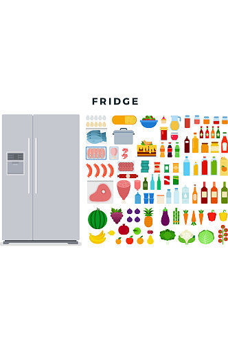 创意质感饮料冰箱蛋糕蔬菜水果元素设计