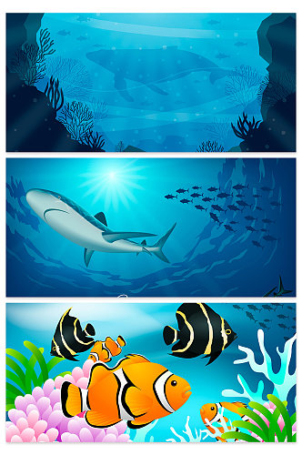 创意质感矢量卡通海底世界背景设计