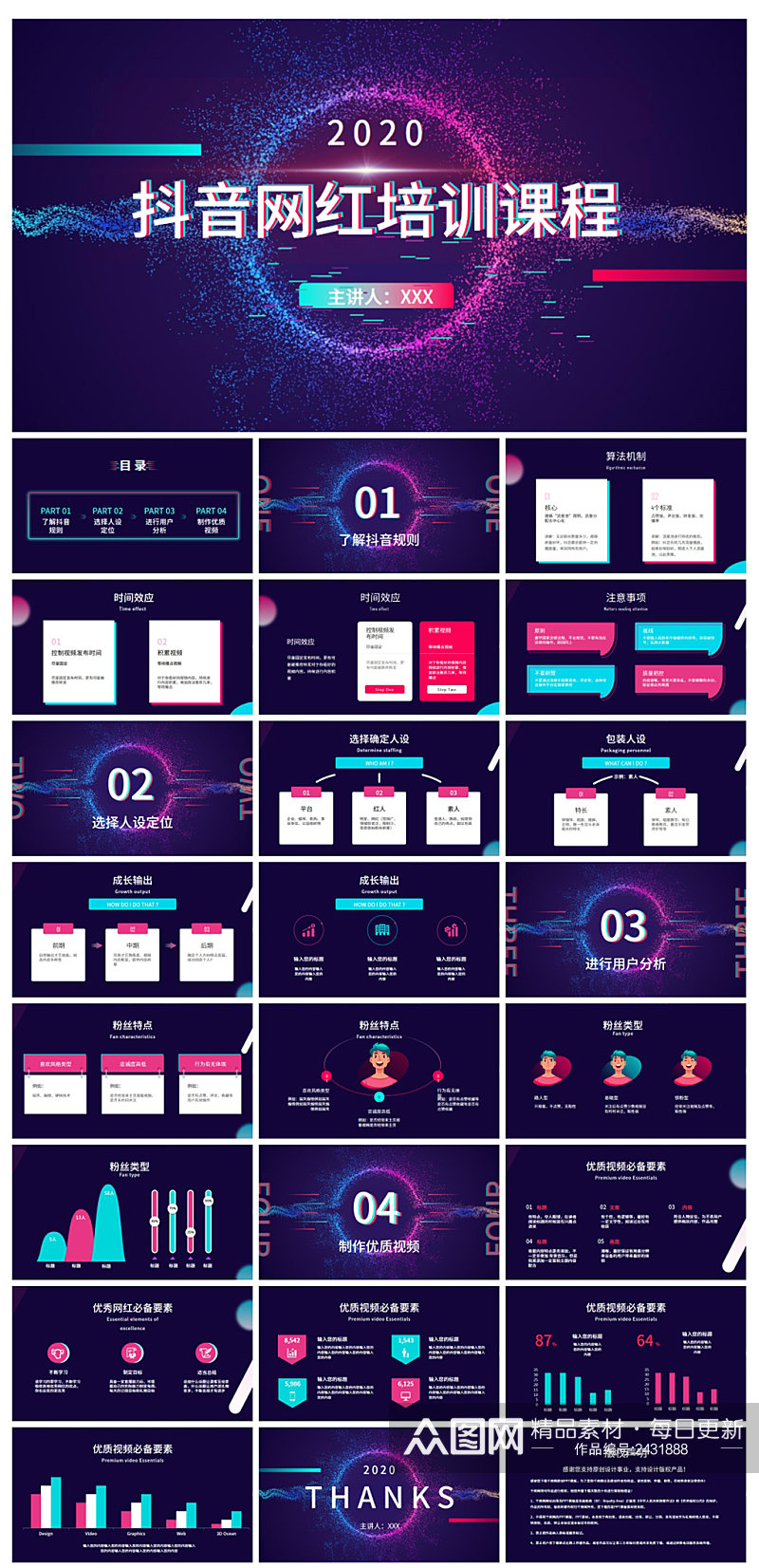 创意抖音网红培训机构PPT模板素材