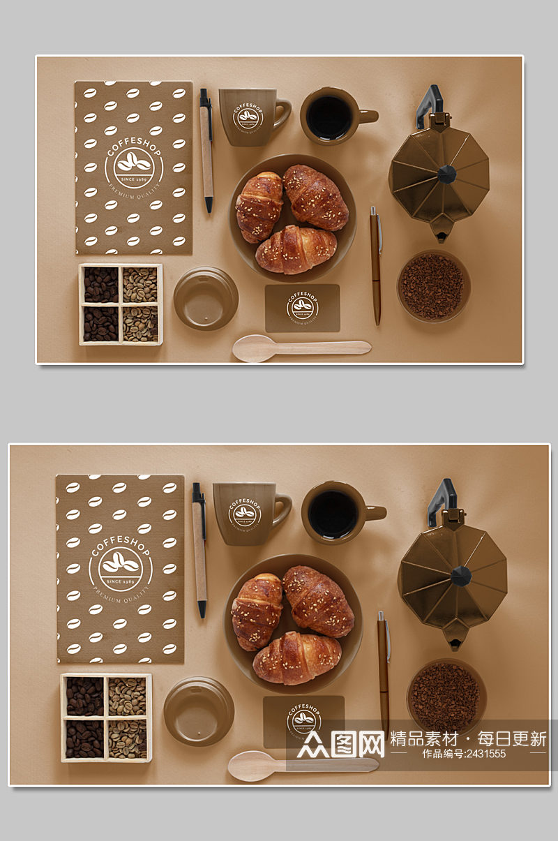 创意质感咖啡杯子餐具面包样机素材