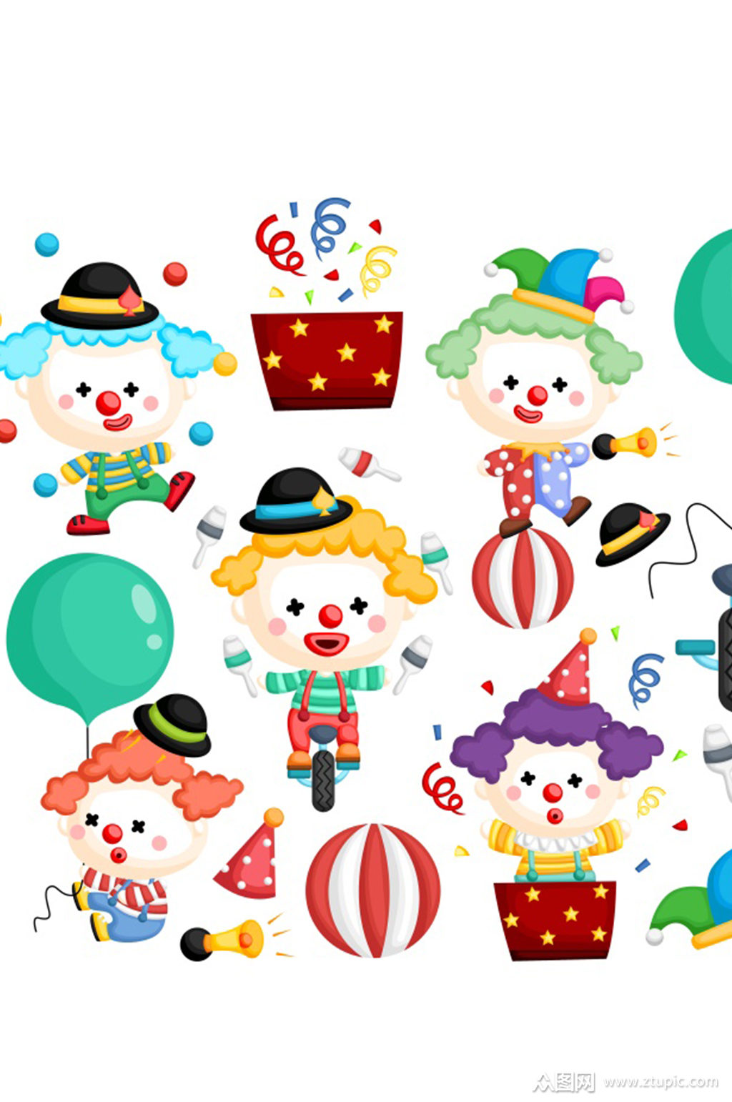 创意矢量彩色游乐场小丑元素设计