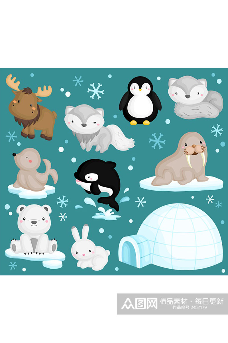 创意矢量卡通北极熊海豹海狮企鹅元素设计素材