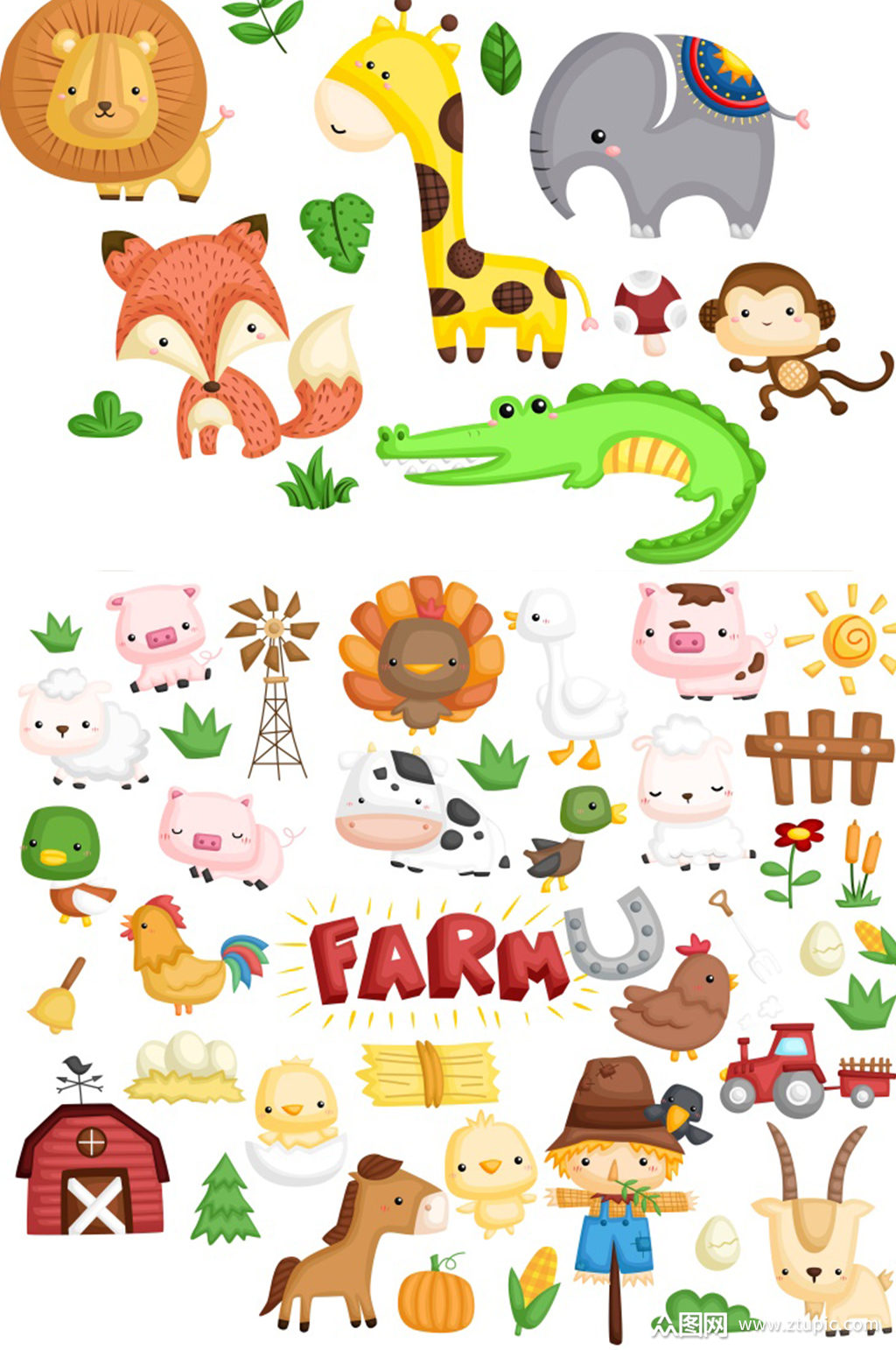 创意矢量卡通彩色动物元素设计