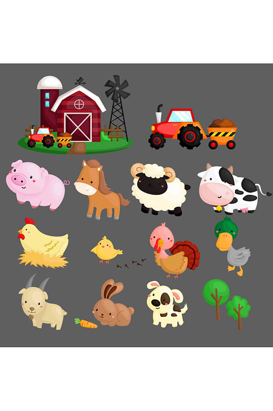 创意质感彩色卡通动物小猪元素