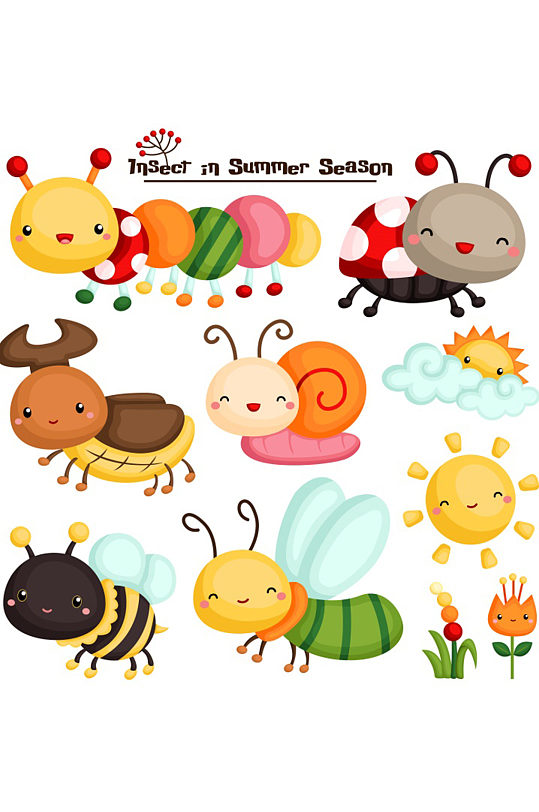 创意质感彩色卡通蜜蜂蚂蚁动物元素设计