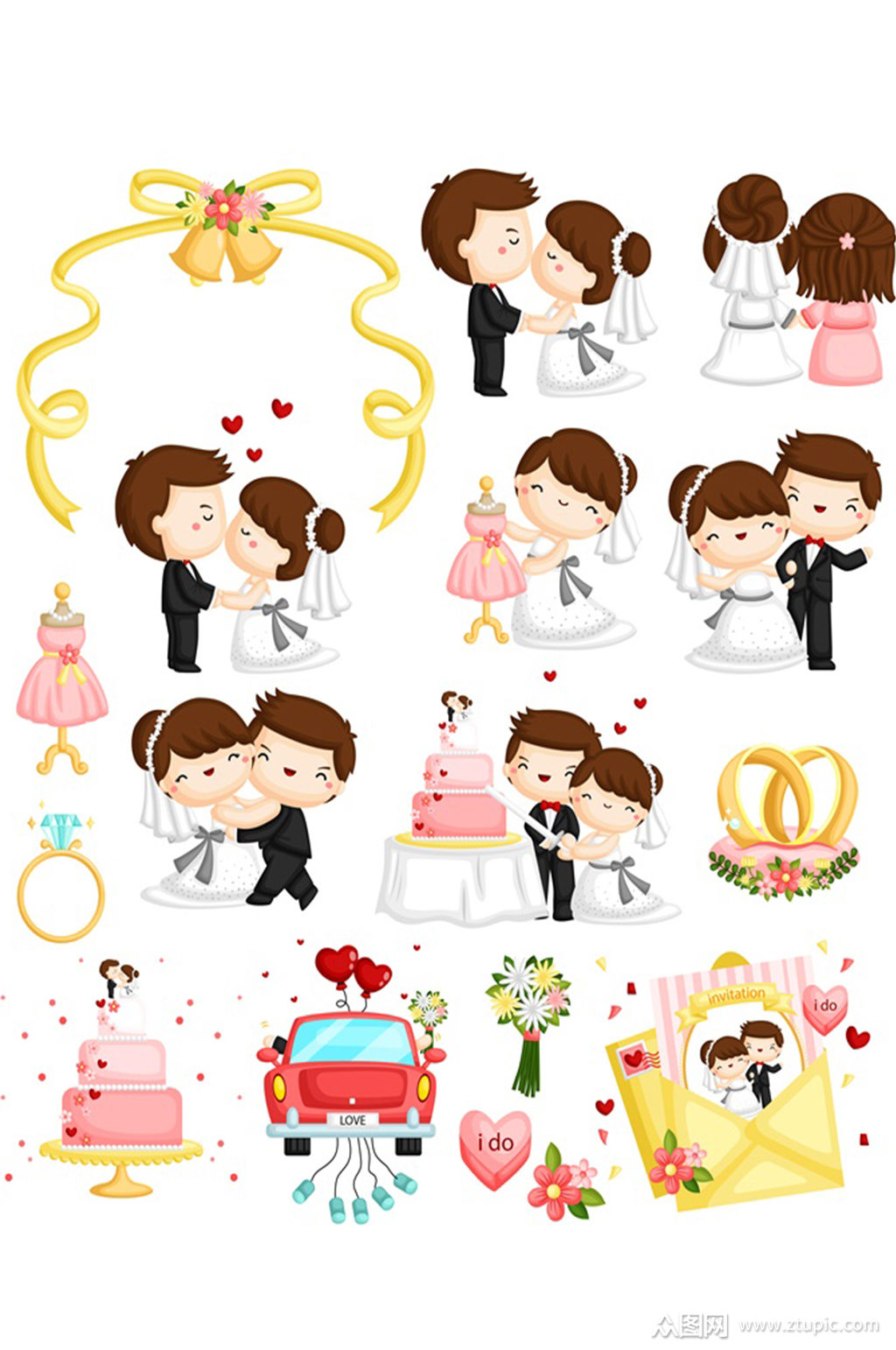创意矢量卡通情侣结婚元素