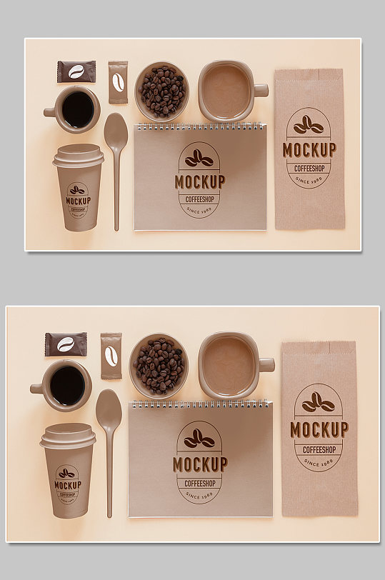 创意质感咖啡杯咖啡豆餐单样机