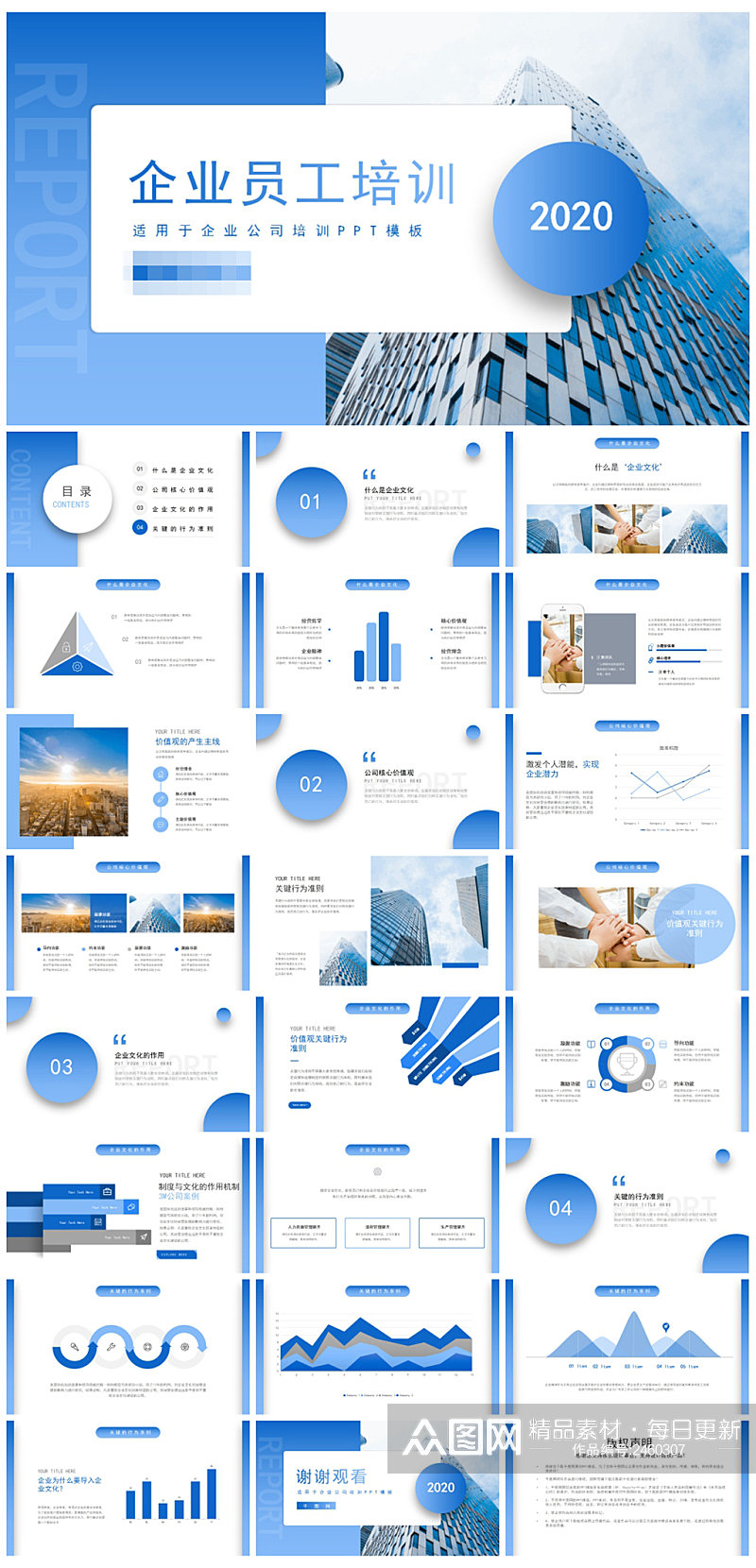 创意大气蓝色企业员工培训PPT模板素材