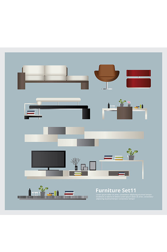 创意矢量客厅沙发茶几电视柜元素设计