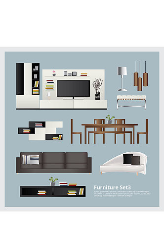 创意矢量沙发电视柜桌子元素设计