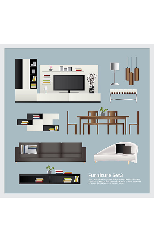 创意矢量沙发电视柜桌子元素设计