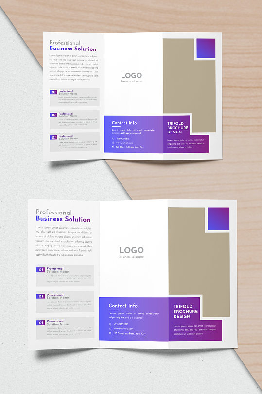 紫色大气商务企业三折页设计