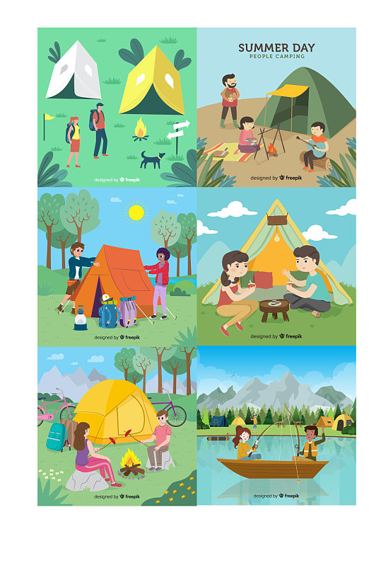 创意卡通露营野炊背景设计