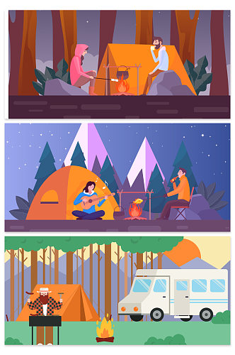 插画旅游野餐背景设计