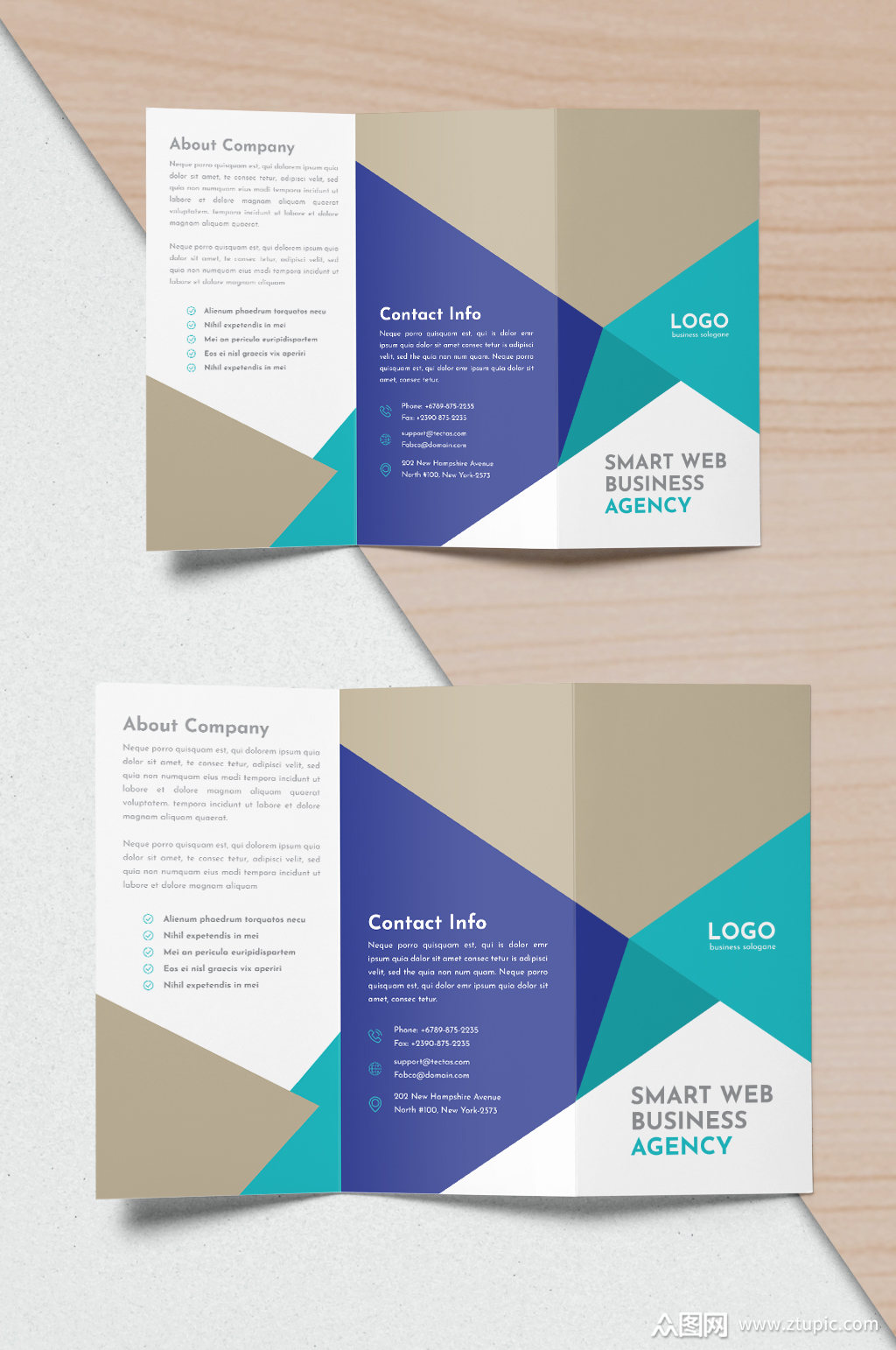 蓝色企业团队宣传三折页设计模板下载-编号2539299-众图网