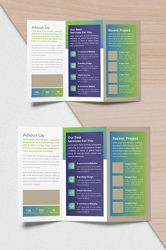 商务简约渐变宣传三折页设计-众图网