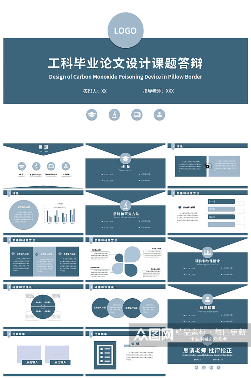 创意大气蓝色毕业答辩PPT模板素材