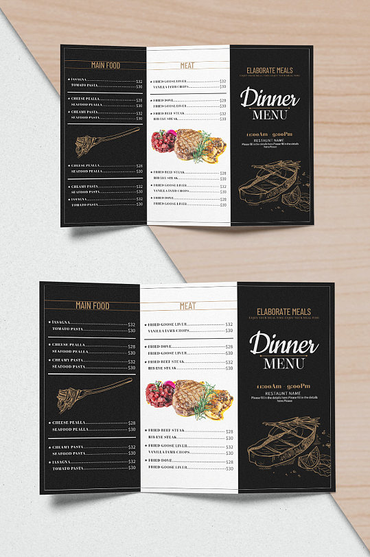 黑色三折页菜单图片-黑色三折页菜单设计素材-黑色三折页菜单模板下载