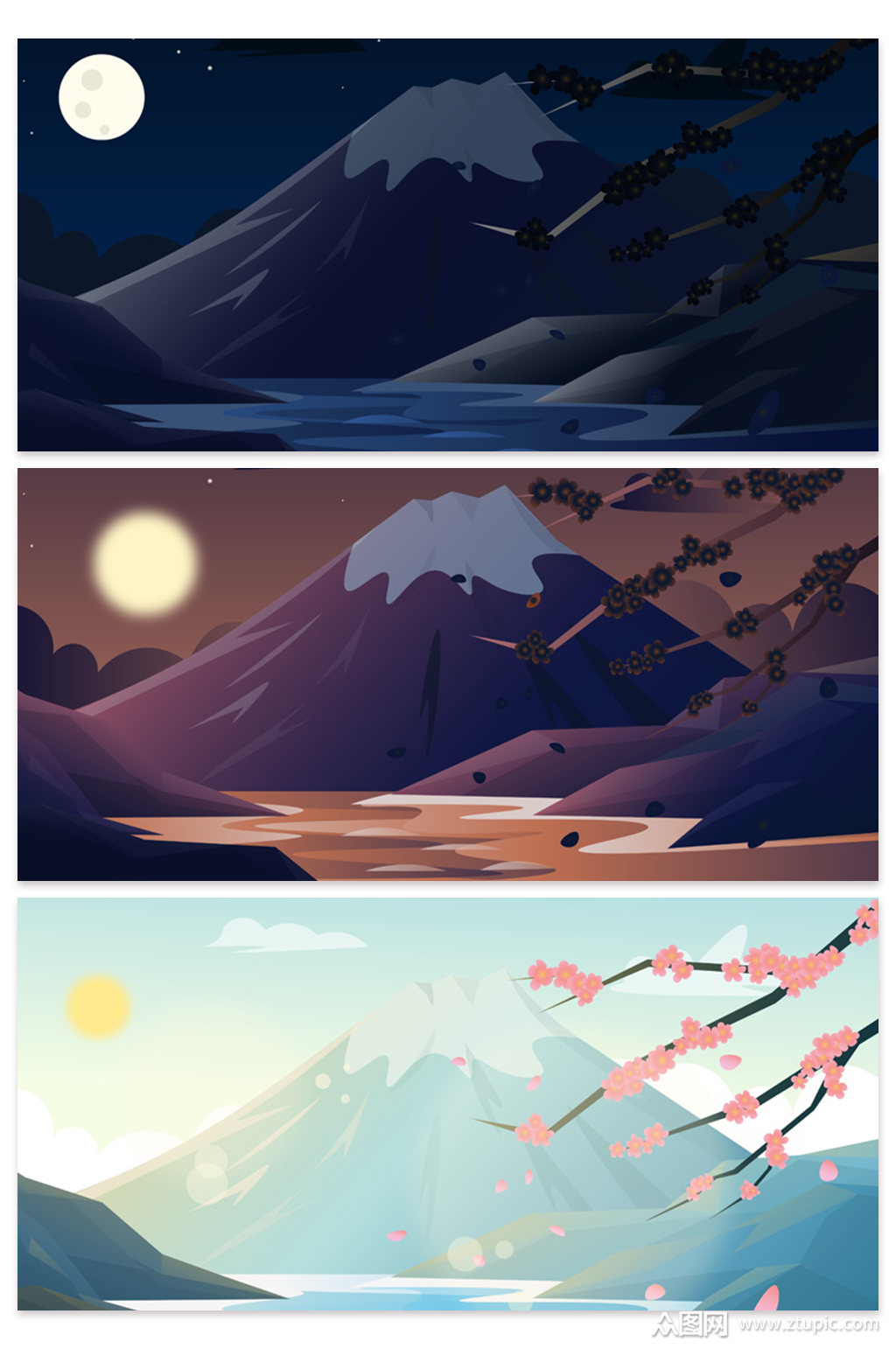 创意山脉富士山风景背景设计