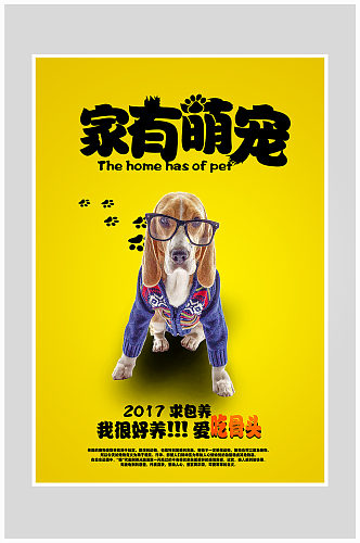 创意黄色家有萌宠小狗海报设计