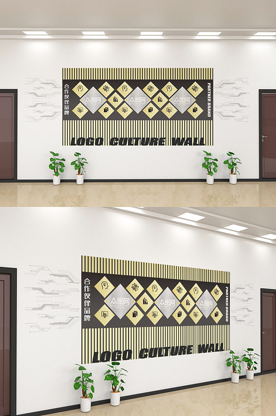 创意企业合作品牌文化墙设计-众图网