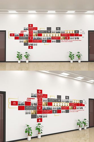 红色大气企业文化发展历程文化墙设计