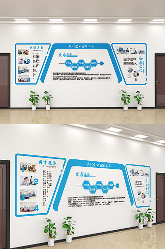 创意蓝色企业文化宣传文化墙设计