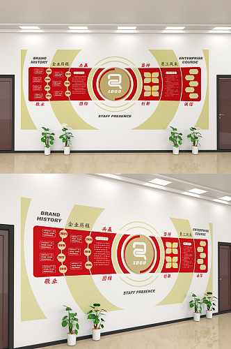 创意红金企业发展历程文化墙设计
