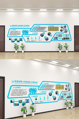 蓝色简约企业理念文化墙设计