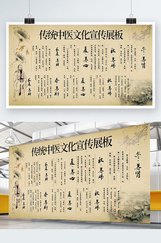 創(chuàng)意古風(fēng)中醫(yī)知識(shí)宣傳文化墻設(shè)計(jì)