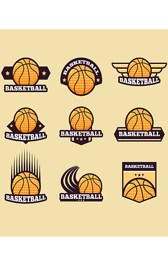 创意彩色篮球篮筐图标元素设计