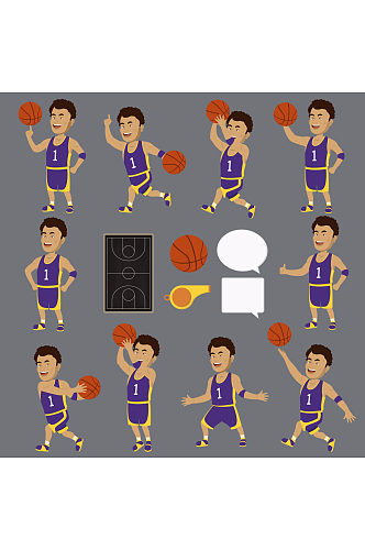 创意篮球人物姿势元素设计