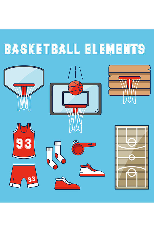 创意矢量篮球队服球场元素设计