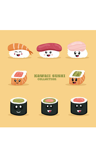 矢量寿司饭团生鱼片元素设计