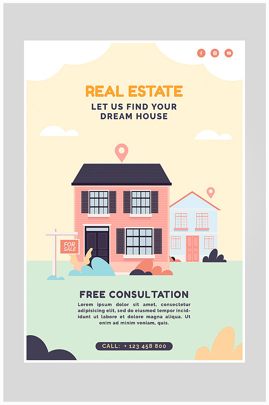 简约扁平化房子买卖海报设计