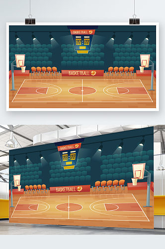 创意篮球球场场地展板设计