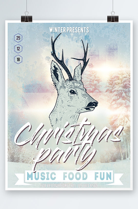 创意简约冬季麋鹿音乐派对海报设计