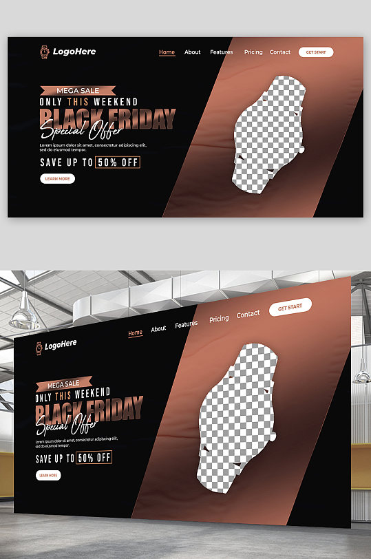 黑色高端手表促销打折展板设计-众图网