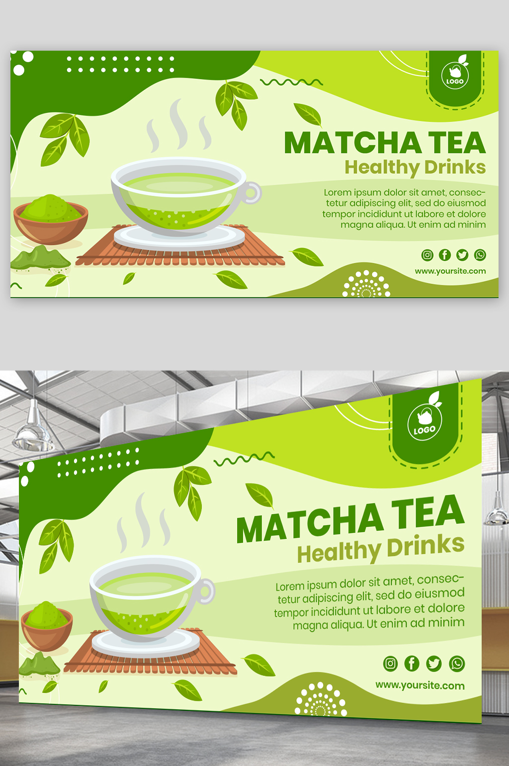 创意简约绿茶抹茶饮料海报设计素材