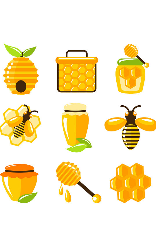 创意简约蜂蜜蜜蜂蜂巢元素设计-众图网
