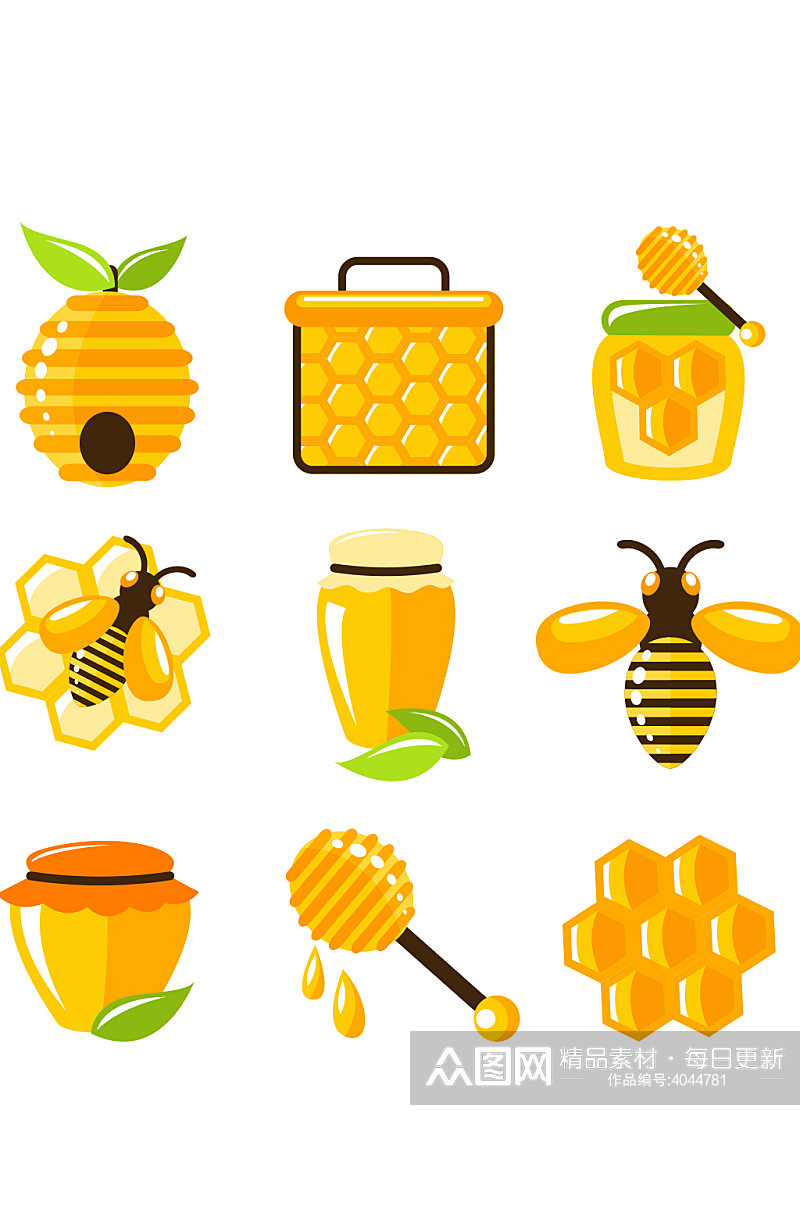 创意简约蜂蜜蜜蜂蜂巢元素设计素材