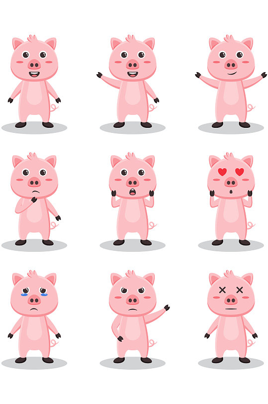 卡通小猪猪头表情元素设计
