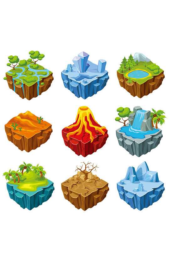 创意矢量卡通岛屿树木元素设计