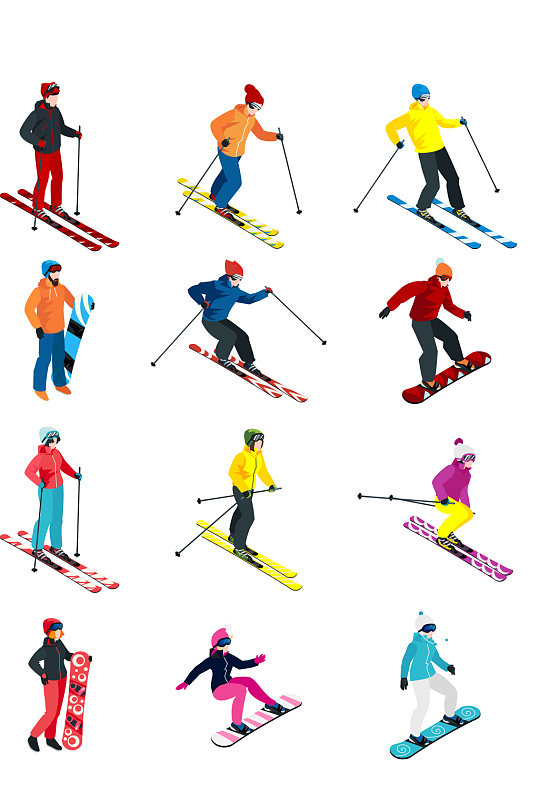 创意矢量滑雪运动健身元素设计 设计元素
