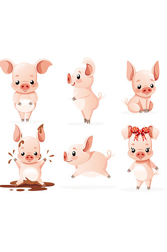 创意矢量小猪动物表情组合元素设计