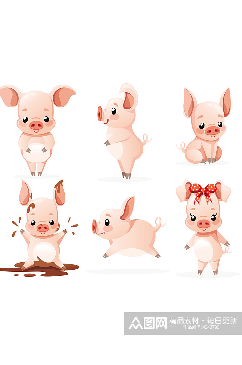 创意矢量小猪动物表情组合元素设计素材