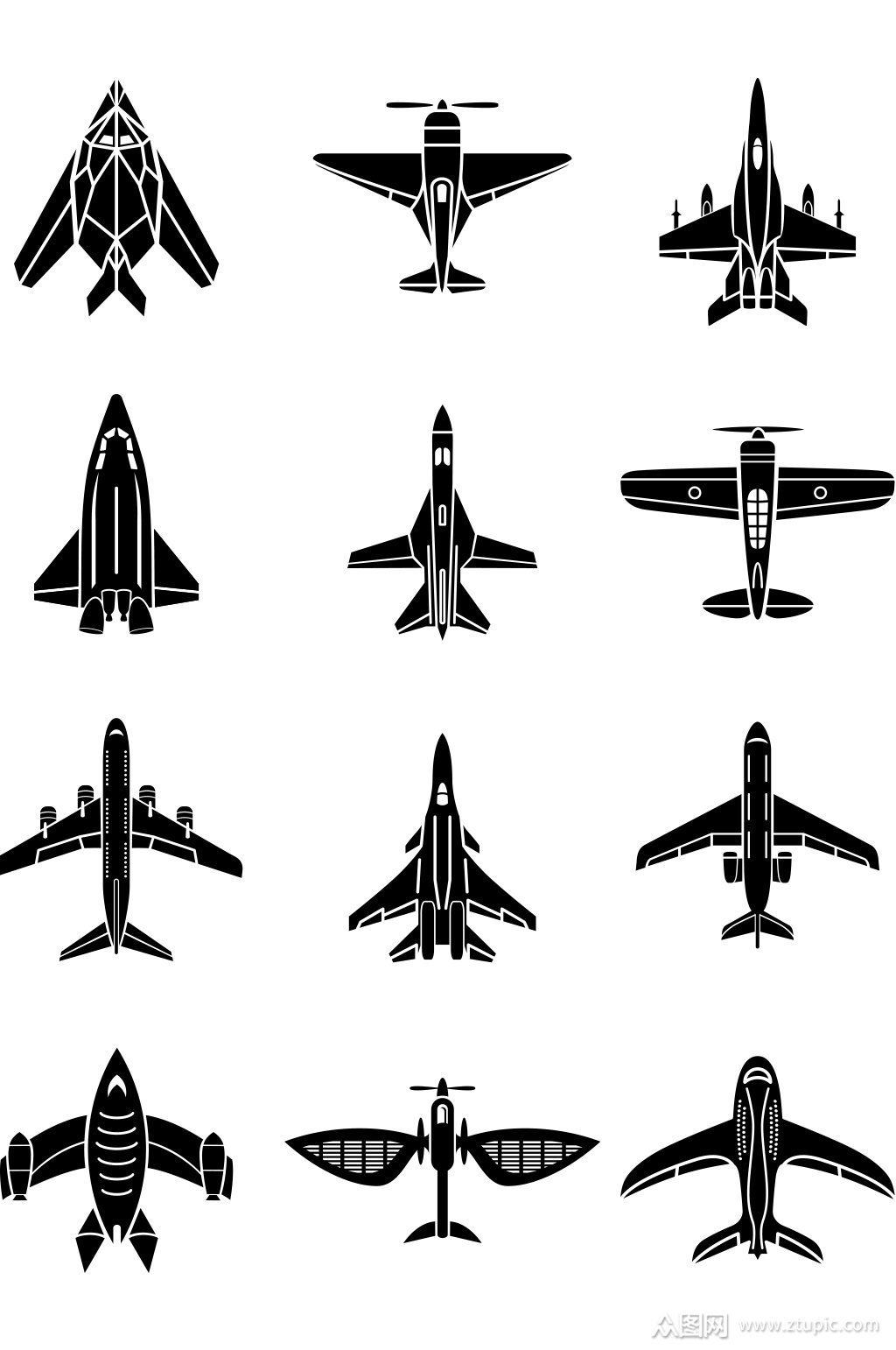 矢量剪影飞机战机直升机元素设计素材