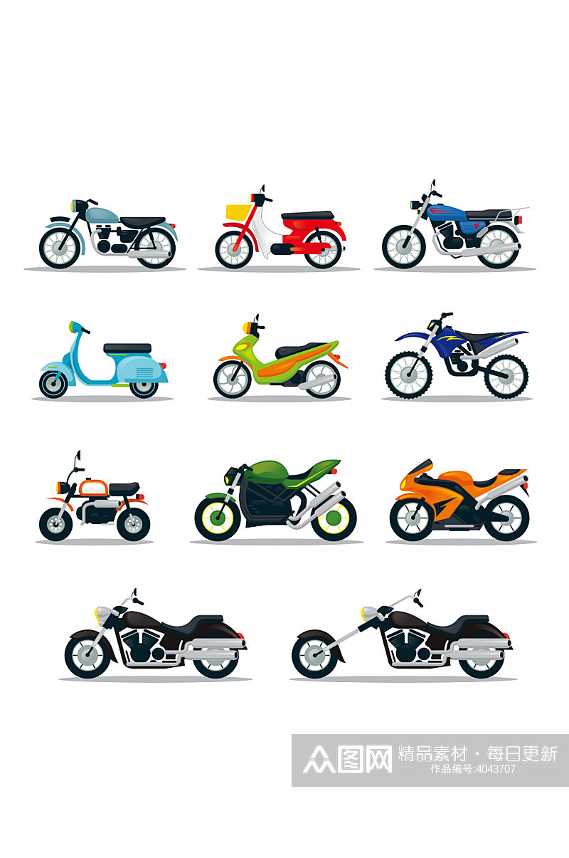 卡通矢量汽车摩托车赛车元素设计素材