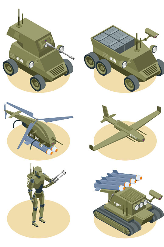军事飞机坦克机器人大炮元素设计