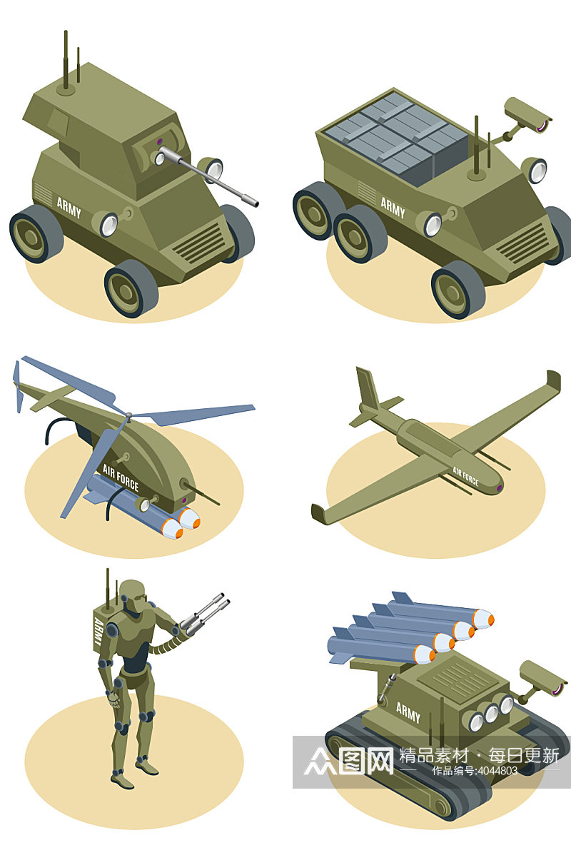 军事飞机坦克机器人大炮元素设计素材